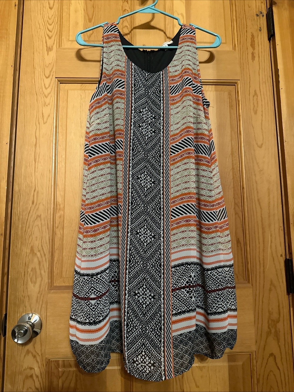 Halo Sleeveless Tribal Print Swing Dress in Black, White & Rust